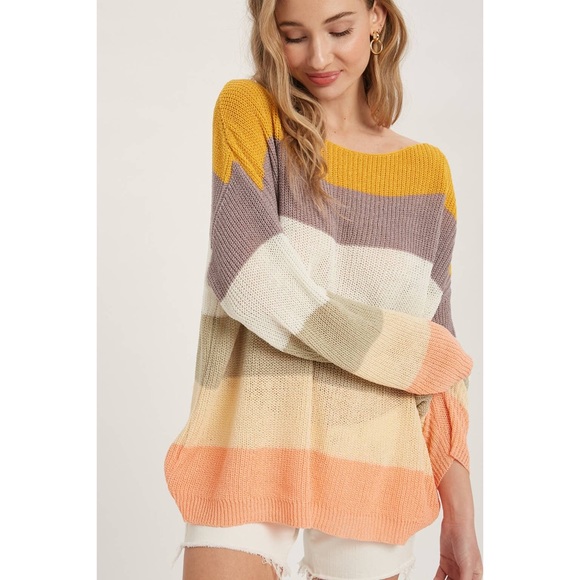 🆕 Color-Block Boatneck Knit Sweater Top - Picture 9 of 16